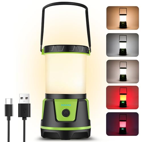 Rechargeable LED Lantern - 3000 Lumens, 5 Light Modes, IP54 Waterproof, 7500mAh Battery, Portable Flashlight for Camping, Hiking, Power Outages & Emergencie (Green) - color: Green