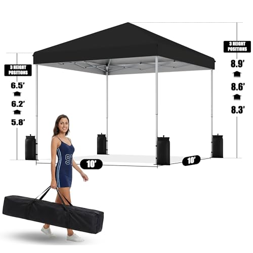 SANWAY 10x10 Pop Up Canopy Tent, One Push Setup, Heavy Duty Portable for Beach Camping Parties with Vents - Black - color: Black