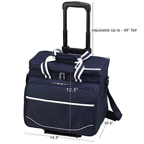Picnic at Ascot Original Insulated Picnic Cooler with Service for 4 on Wheels-Designed & Assembled in USA - color: Trellis Green