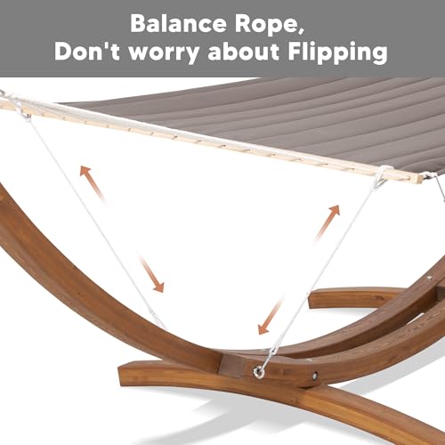 SUNCREAT 2 Person Hammocks for Outside with Stand, Extra Large Double Hammock with Wooden Stand, Brown - color: 01-brown