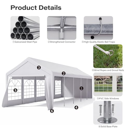 LAUSAINT HOME 10x30 Party Tent, Heavy Duty Waterproof Canopy with Removable Sidewalls & Roll-Up Door, Large White Event Shelter with Steel Frame for Wedding, Backyard, BBQ, Camping, for 20–40 People - size: 10x30