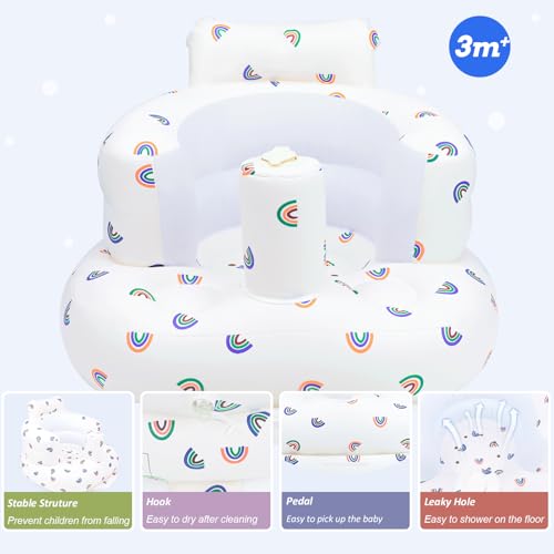 AirSwim Inflatable Baby Chair, Baby Inflatable Seat for Babies 3 Months and Up Summer Inflatable Baby Seat for Sitting Up, Blow Up Baby Floor Seat with Built in Air Pump, Rainbow - color: Rainbow