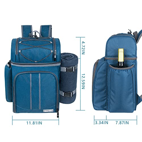 Hap Tim Picnic Basket Backpack for 2 Person with Insulated Leak Proof Cooler Compartment,Wine Holder,Fleece Blanket,Cutlery Set, Engagement Gifts, Mr and Mrs Gifts, Couples Gifts, Blue (36083-BL2) - color: Blue2, size: 2 Person