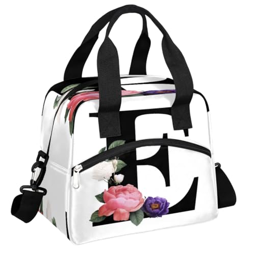 Letter E Insulated Lunch Bag for Women Men Reusable Waterproof Lunch Box Cooler Tote Bag One shoulder portable meal bag Portable Adult Lunchbox for Work Picnic Hiking Beach - color: Letter E
