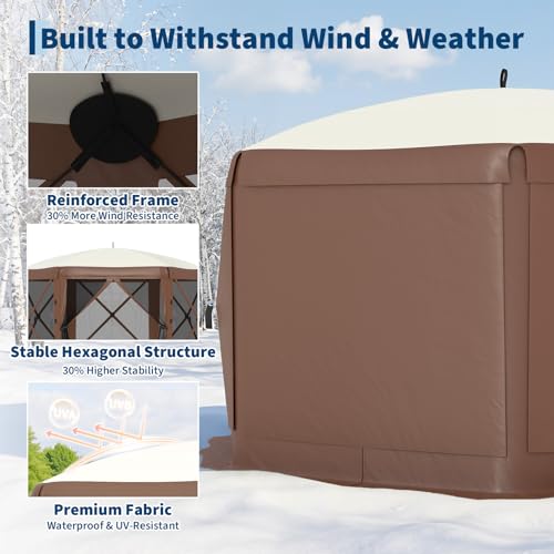 GarveeLife 13x13FT 6-Sided Pop Up Canopy Tent，One-Push Setup Canopy Tent with Removable Canopy Top & Wind Cloths, Outdoor shelter for Camping, Backyard Parties, Outdoor Events - Beige & Khaki - color: Beige & Khaki, size: Traditional Top - 13ft