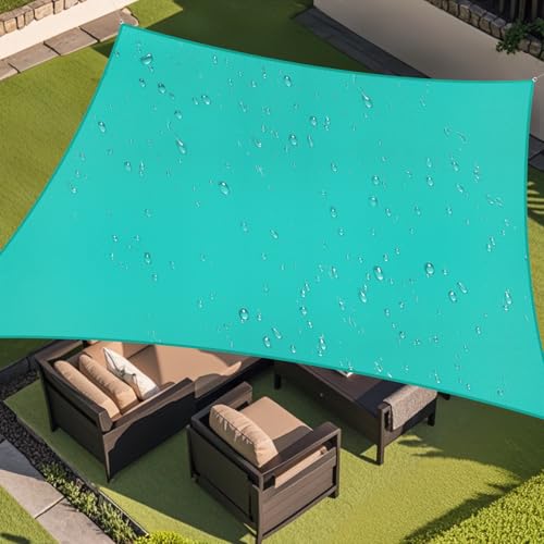 Amagenix Waterproof Sun Shade Sail 12'X12' Turquoise Shade Canopy Curved Edge 95% UV Blocking Awning Shelter for Outdoor Patio Backyard Garden Activities,Customized - color: Turquoise, size: 1 2' X 1 2', style: Waterproof Rectangular