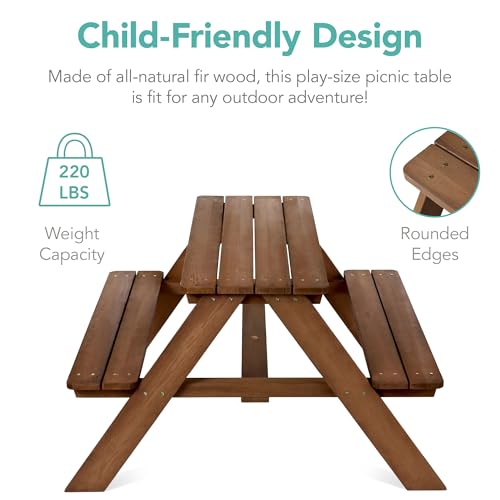Best Choice Products Wooden Kids Picnic Table with Umbrella, Outdoor Activity Table Set with Built-in Benches, 220 lb Capacity per Bench - Walnut/Red - color: Walnut/Red