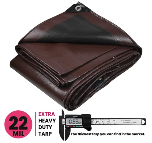 Extreme Heavy Duty 22 Mil Tarp Cover, Waterproof, UV Resistant, Rip and Tear Proof, Poly Tarpaulin with Reinforced Edges for Roof, Camping, Patio, Pool, Boat. (Brown/Black 8′ X 10′) - color: Brown/Black-22 Mil, size: 8′ X 10′
