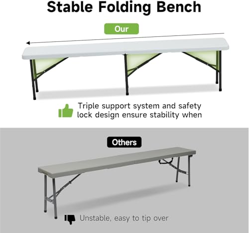 Real Relax 6' Picnic Table with 2 Benches, 3 Piece White Portable HDPE Folding Camping Table and Benches for Courtyard, Garden, Outdoor Leisure, Party - color: White