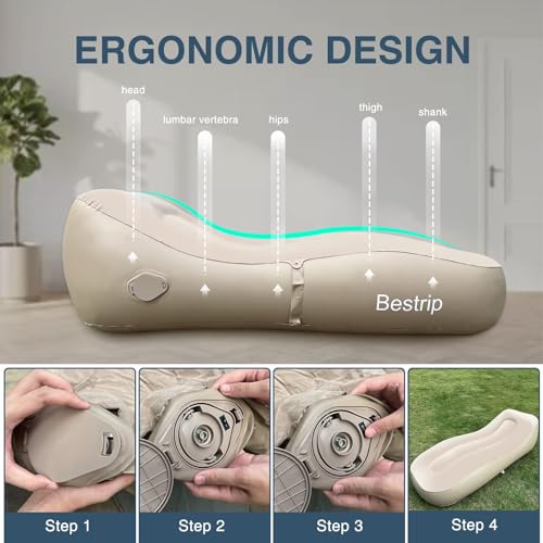 Bestrip Auto Inflatable Couch Lounger, Air Mattress Sofa Bed with Rechargeable Air Pump - color: Khaki, size: Single