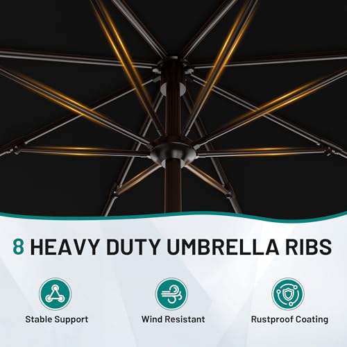 AreShark 9 FT Patio Umbrella for Outdoor, Outdoor Table Umbrella with Push Button Tilt and Crank, Outdoor Patio Umbrellas with 8 Sturdy Ribs for Market, Garden, Pool (Black) - color: Black, size: 9ft