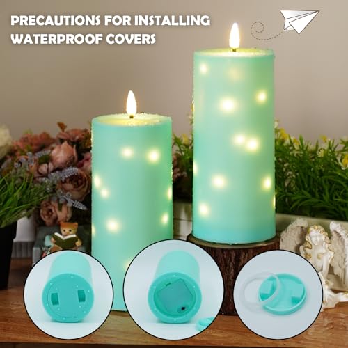 kakoya 10" x 4" Large Outdoor Waterproof Flickering Flameless Candles with Timer,2Pcs Battery Operated LED Pillar Candles with Embedded Star String for Outdoor Lanterns,Porch,Patio Decor(Blue) - color: Blue, size: 2PCS-D4"xH10"