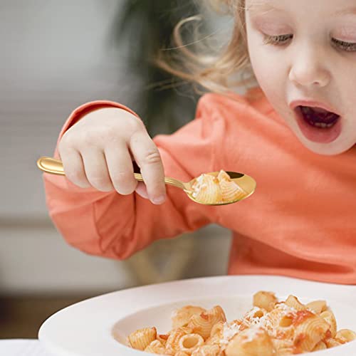 LIANYU 12-Piece Gold Kids Silverware Set, Stainless Steel Toddler Utensils Flatware Set, Child Cutlery Tableware for 4, Include Knife Fork Spoon, Mirror Finished, Dishwasher Safe - color: Gold