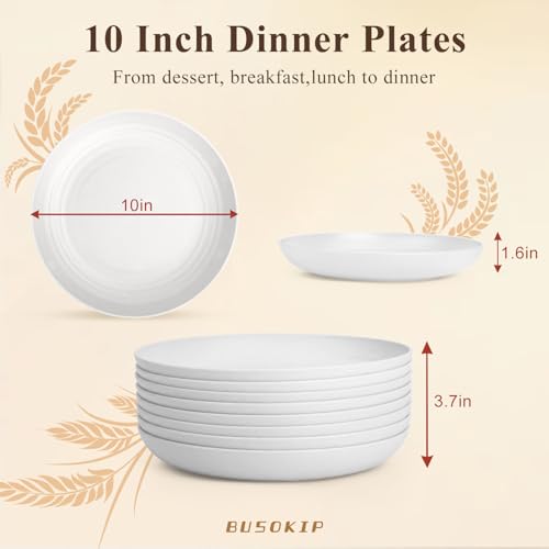 Wheat Straw Plates 10 Inch, Reusable Plastic Plates Set for 8, Unbreakable Dinner Plates for Salad, Noodle, Microwavable Plates for Kitchen, Outdoor, Camping, RV - White - color: White, size: 10 Inch