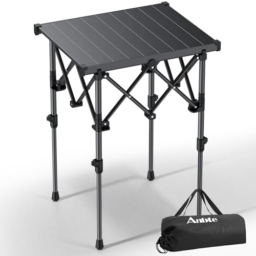 Anbte Folding Camping Table, 2 Height Adjustable Small Camping Side Table Aluminum Roll Top with Carry Bag, Stable X-Frame for Outdoor Cooking, Tailgating Picnic BBQ RV Travel, 20”x16”, 264lbs Load - size: 50.5 X 41 X [44/70] Cm