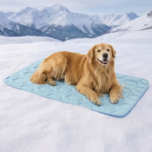 LE SURE Dog Cooling Mat for Extra Large Dogs -Q-Max>0.5 XXL Breathable Thin Cool Crate Pad with Chill Cold Fiber and Mesh Base Design, Portable Washable Pet Kennel Mat for Summer, 48x30,Blue - color: Blue, size: 48" x 30" (XXL)
