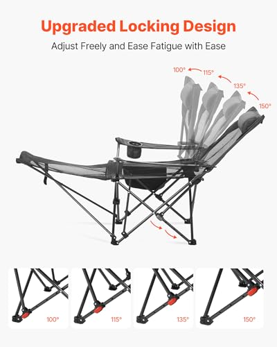 VEVOR 2-in-1 Reclining Camping Chair with Footrest for Adults, 4 Adjustable Positions, Portable Folding Lounger, Lightweight Mesh Beach Chair Supports 220lbs, Heavy Duty Camp Chairs Outdoor, Gray - color: Grey