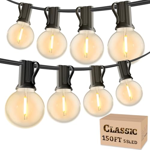 RTTY 150 FT Outdoor String Lights Patio Light for Outside, Waterproof G40 Shatterproof LED Bulbs, Dimmable Hanging Connectable Globe Lighting for Bistro, Backyard, Porch, Balcony, Cafe, Warm White - size: 150FT
