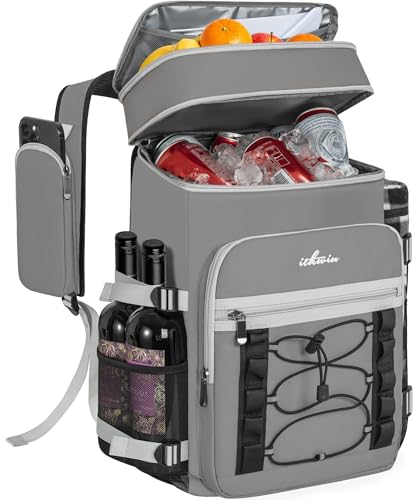 Cooler Backpack, 40 Cans Insulated Lunch Backpack Picnic Backpack for Men&Women, Durable Cooler Bag with 2 Leak Proof Compartments for Picnic, BBQ Camping, Lunch, Beach, Hiking, Gray - color: Gray