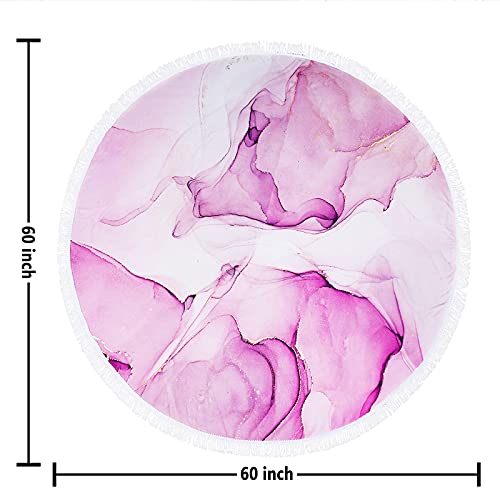 Violet Mist Microfiber Beach Towels Oversized Round Tie-Dye Beach Blanket Sand Free Quick Dry Hippie Boho Circle Bath Towel Absorbent Bohemian Meditation Rug Yoga Mat Throw Fringe Tapestry 60" CR - color: Light Purple Marble