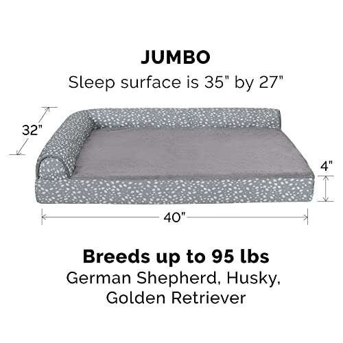 Furhaven Cooling Gel Dog Bed for Large Dogs w/ Removable Bolsters & Washable Cover, For Dogs Up to 95 lbs - Plush & Almond Print L Shaped Chaise - Gray Almonds, Jumbo/XL - color: (Plush & Almond Print) Gray Almonds, size: Jumbo