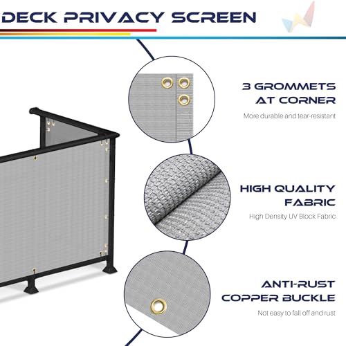 Windscreen4less 3'x12' Deck Balcony Privacy Screen Fence Apartment Balcony Mesh Screen with Zip Ties Chain Link Fence Cover UV Protection for Outdoor Patio Backyard Pool Porch Railing, Grey