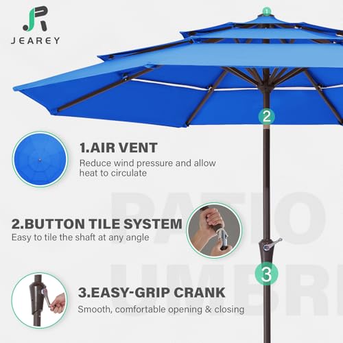 JEAREY 9FT 3 Tier Patio Umbrella Outdoor Market Umbrella Table Umbrellas with 8 Ribs 1.5 Pole Push Button Tilt and Crank UV Protection for Garden,Royal Blue - color: Royal Blue