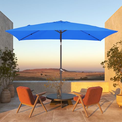JEAREY 6.5x10 ft Rectangular Patio Umbrellas Rectangle Outdoor Umbrella with Push Button Tilt and Crank, Market Table Umbrella 6 Sturdy Ribs UV Protection for Poolside Garden Backyard Deck, Royal Blue - color: Royal Blue, size: 6.5x10ft