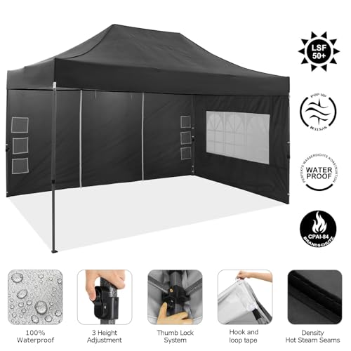 COBIZI 10x15 Pop up Canopy Tent 10x15 Canopy with 4 Sidewalls Waterproof Heavy Duty Commercial for Parties Outdoor Garden Gazebo Tent, Carry Bag(10x15ft, Black) - color: Black, size: 10X15FT 4 Sidewalls