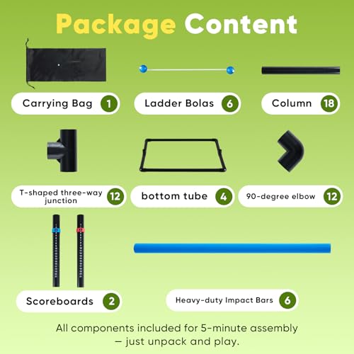 OLIXIS Ladder Ball, Golf Tossing Ball Set for Ladder Toss Game, Ladderball Outdoor Games for Lawn & Backyard for Adults & Kids, Complete with 6 Bolas, Scoreboards & Carry Bag, Black - color: Black