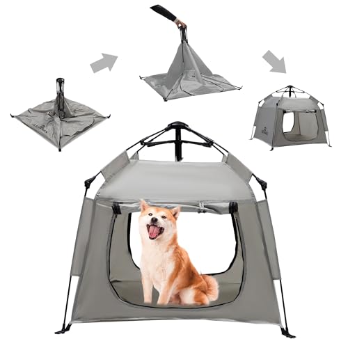 ASFANES Outdoor Pet Automatic Camping Tent, Pop up Cave Bed for Indoor Cats and Small Dogs, Portable Cat House Dog House, Grey. (No Ventilation mesh, Door Must be Left Open for use) - style: Grey