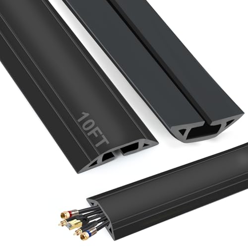 10 ft Cord Covers for Wires on Floor, Heavy Duty PVC Duct Floor Cord Cover, Floor Cable Cover Easy to Unroll Prevent Trip Hazard for Home Office or Outdoor Settings (Black) - size: 10 Feet - Black - 1 Pack
