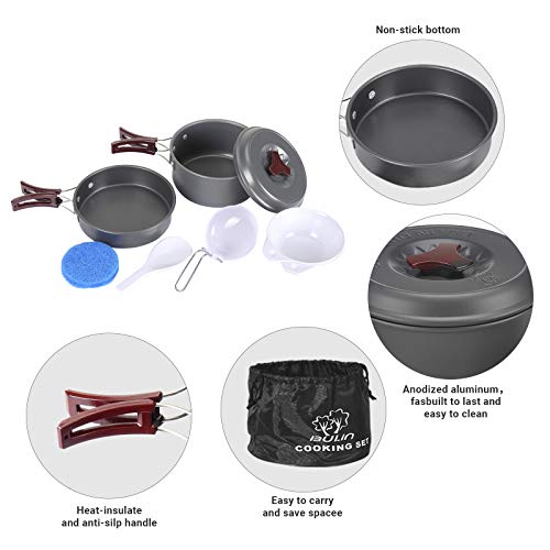 Bulin 24/13/11/8PCS Camping Cookware pots and Pans Backpacking Cooking Set Lightweight Cookware Mess kit Outdoor Cook Gear for Family Hiking Picnic - color: BLACK-7PCS