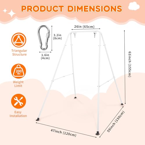 Baby Swing Stand, Heavy Duty Foldable Swing Stand A-Frame Metal Swing Stand Frame for Backyard Indoor & Outdoor Use (Hammock Chair not Included) (White) - color: White