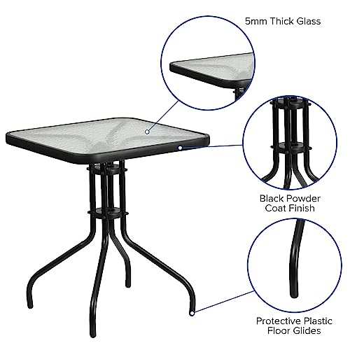 Flash Furniture Barker 23.5" Square Indoor/Outdoor Tempered Glass Patio Side Table, Outdoor Patio Table for Commercial or Residential Use, Clear/Black - color: Clear/Black, size: 23.5" Square