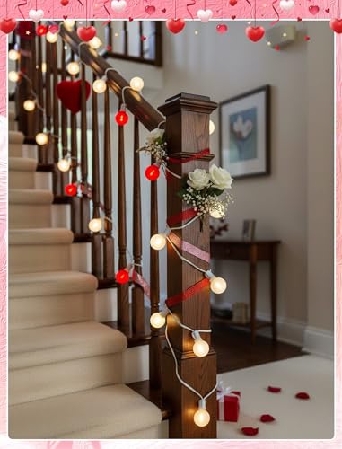 25FT LED Valentine’s Day String Lights, 25 G40 Valentines Decoration Lights Outdoor with Frosted Red White Bulbs, Hanging Patio Lights Shatterproof for Mother's Day Decor Wedding Party, White Wire - color: Frosted Red White, size: 25Ft