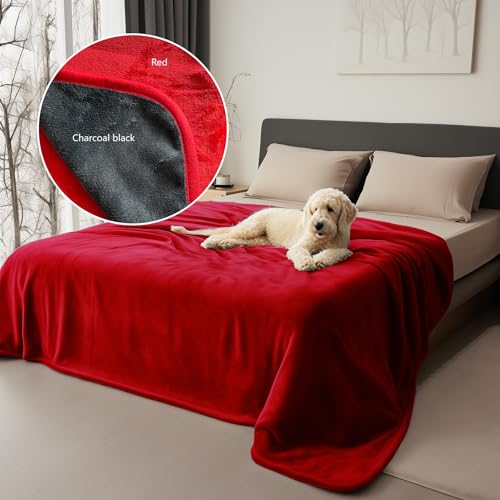 Waterproof Blanket for Bed, Couch, Kids & Pets Protection – Splash-Proof, Spill-Proof, Leakproof Flannel Blanket Reversible Design (Passion Red & Midnight Black, Double Size) - color: Velvet Red/Obsidian Black, size: Full