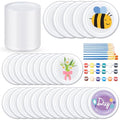 Tenceur 72 Pcs DIY Plastic Flying Disks Bulk 7 Inch Color Your Own White Flying Disc with 10 Paintbrushes and 3 Paints for Party Favors and Crafts Fun Home Activities Games (White)