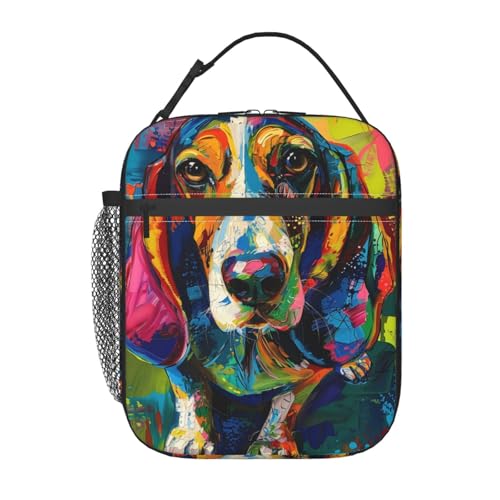 Reusable Basset Hound Lunch Box for Kids Girls Boys Women Adult, Insulated Cute Abstract Dog Lunch Bag,Polyester Cooler Handbags Case for School Picnic Work Travel Beach or Hiking - color: Basset Hound
