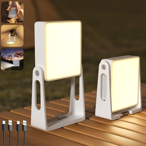 2 Pack Camping Light Lanterns, 4000mAh Camping Lamp Rechargeable Battery Powered 2-in-1 LED Lanterns, Flashlight Lights for Camping, Hiking, Emergency Lights for Home Power Outages, White - color: White-2P