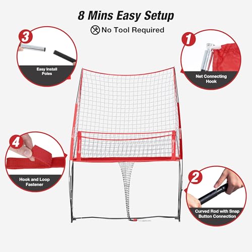 WARMOUNTS Volleyball Practice Net Station with Ball Catcher, Update Freely Height Adjustable Volleyball Training Net System for Backyard Indoor Outdoor, Serving Spiking Hitting Practice