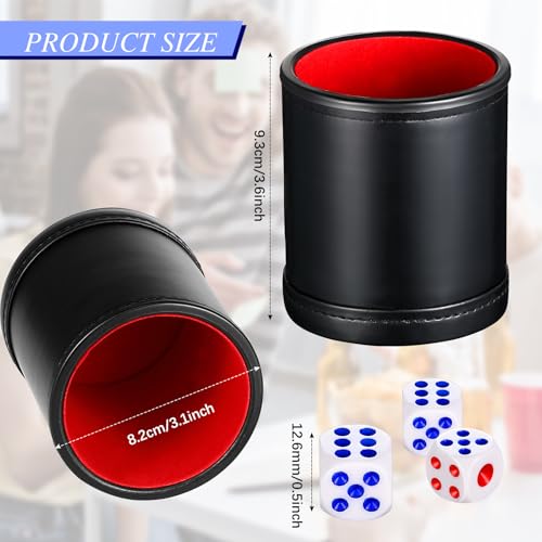 Skylety 6 Pcs PU Leather Dice Cups Set, Red Leatherette Felt Lining Quiet Shaker with 30 Dices Liars dice Game for Craps Farkle Casino Game Family Bar