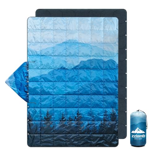 zzlamb Hooded Stadium Blanket,Waterproof Outdoor Camping Blanket Polar Fleece,Warm Windproof Portable for Stadium,Sports,Picnic,Beach,Car,Pets,56x75in Cyan Ridge Fade - color: Cyan Ridge Fade