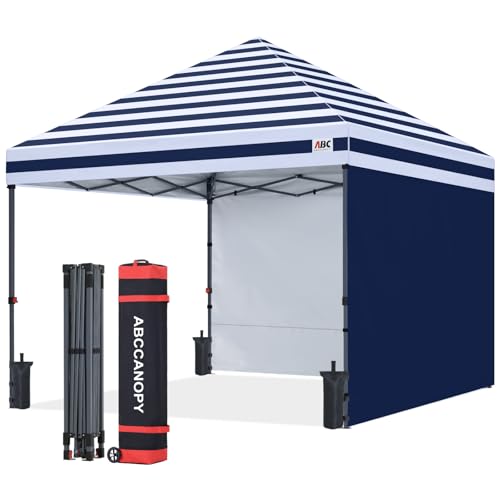 ABCCANOPY Easy Pop up Canopy Tent with 2 Sidewalls for Outdoor Sun Blocking or Rain Protection,10x10, Navy Blue Stripes - color: Navy Blue Stripes, size: 10x10