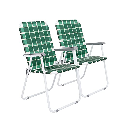 VINGLI Patio Lawn Webbed Folding Chairs Set of 2, Outdoor Beach Chair Portable Dining Chair for Outdoor Yard, Garden (Dark Green, Classic) - color: Dark Green, size: Regular Size