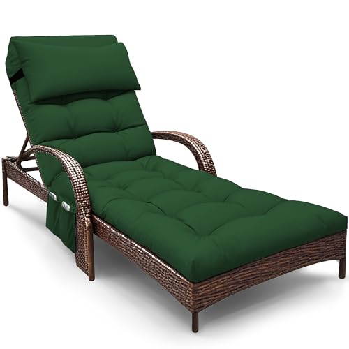 Outdoor Chaise Lounge Chair Cushion, Waterproof Outdoor Chair Cushions for Patio Furniture, 71 x 21 x 4 Inches Replacement Chaise Lounge Cushion with Ties (Green) - color: Green