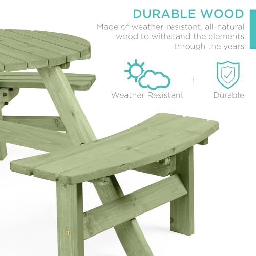 Best Choice Products 6-Person Circular Outdoor Wooden Picnic Table for Patio, Backyard, Garden, DIY w/ 3 Built-in Benches, 500lb Capacity - Sage Green - color: Sage Green