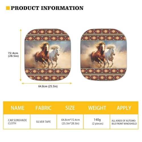 Ethnic Horse Sunshade for Car Windshield Foldable 2 Pieces Set Car Front Window Sunshade Summer Outdoor Sun UV Rays Blocker Sun Visor Shield Auto Protective Accessiors - color: Ethnic Horse