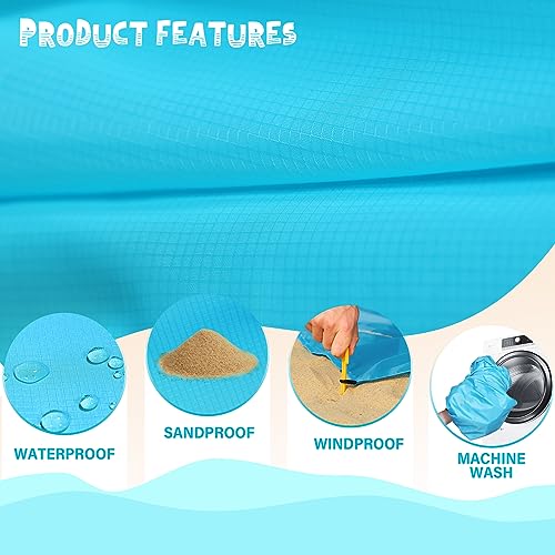 Beach Blanket Waterproof Sandproof 1-7 Adult Oversized 78 '' × 110 '' Lightweight Durable Compact Sand Free Extra Large Beach Mat for Travel Camping Hiking Picnic - color: 2cyan, size: 78“x110”