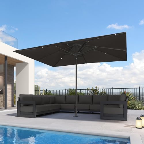 PURPLE LEAF 12' x 9' Rectangular Semi-Auto Outdoor Patio Umbrella Aluminium Market Umbrella Table Sun Umbrella with 1.89" Rod and 8 Sturdy Ribs for Deck Lawn Pool Garden, Gray - color: Gray, size: 9' x 12'